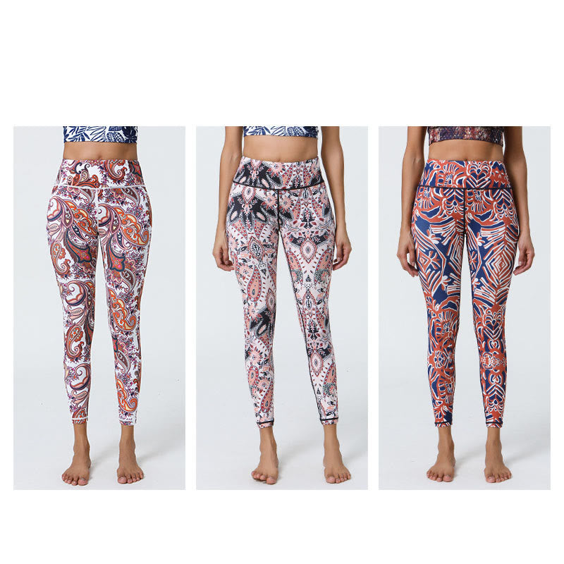 Buddha Stones Fleurs Plumes Soleil Lune Imprimé Sports Fitness Yoga Taille Haute Leggings Pantalons Femme - image 33