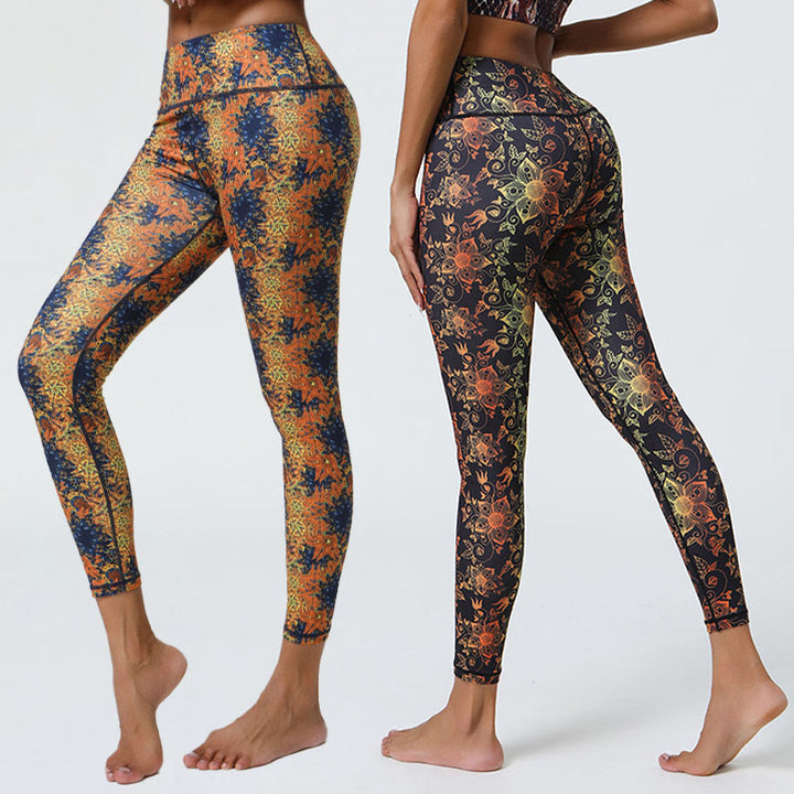 Leggings taille haute pour femme avec imprimé Buddha Stones , fleurs, mandalas géométriques, sport, fitness, yoga - image 0