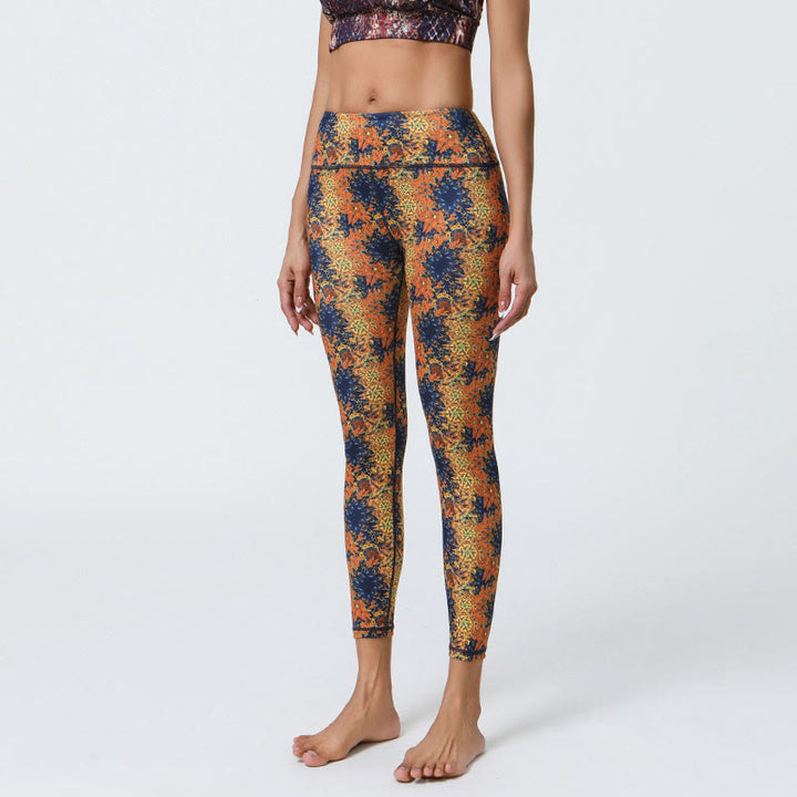 Leggings taille haute pour femme avec imprimé Buddha Stones , fleurs, mandalas géométriques, sport, fitness, yoga - Fleurs jaunes et bleues - US12，UK/AU16，EU44 (XL) - image 1