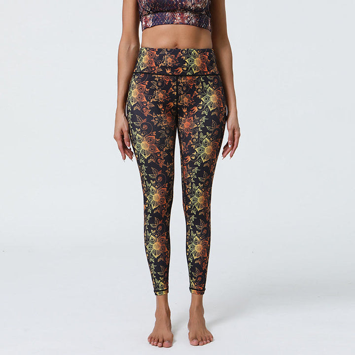 Leggings taille haute pour femme avec imprimé Buddha Stones , fleurs, mandalas géométriques, sport, fitness, yoga - Fleurs noires et jaunes - US12，UK/AU16，EU44 (XL) - image 7