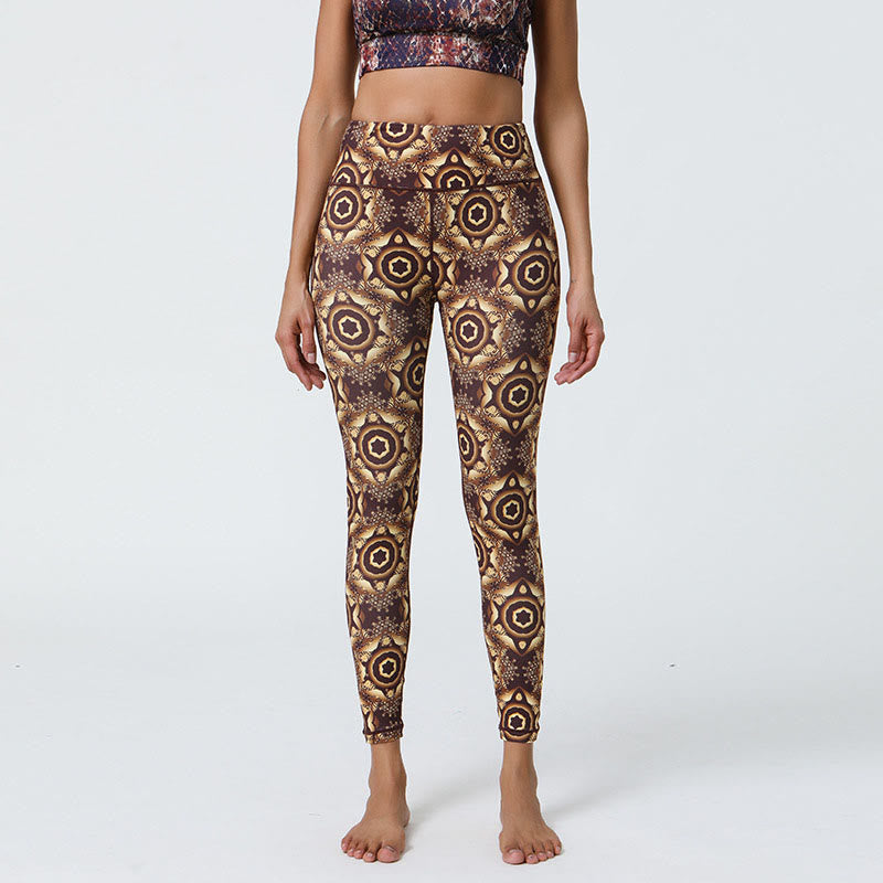 Leggings taille haute pour femme avec imprimé Buddha Stones , fleurs, mandalas géométriques, sport, fitness, yoga - Cercles bruns - US12，UK/AU16，EU44 (XL) - image 26