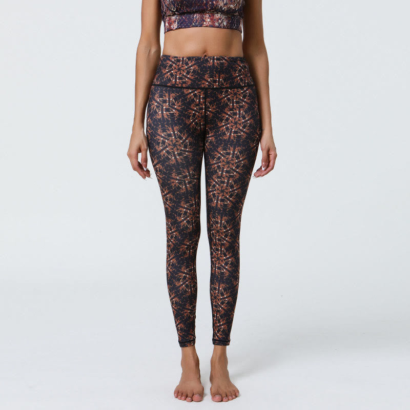 Leggings taille haute pour femme avec imprimé Buddha Stones , fleurs, mandalas géométriques, sport, fitness, yoga - Marron Bleu Foncé Géométrique - US12，UK/AU16，EU44 (XL) - image 31