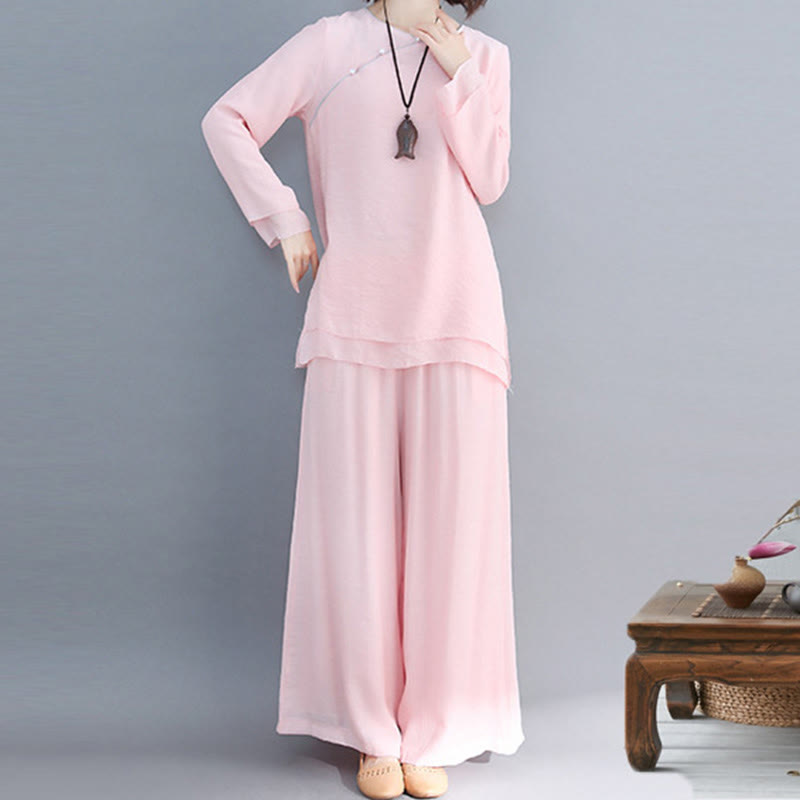 Ensemble de 2 pièces en coton et lin Buddha Stones et chemise à manches trois-quarts et pantalon à jambes larges pour femme - LavandeBlush - manches longues - US8-10, UK/AU12-14, EU40-42 (3XL) - image 14