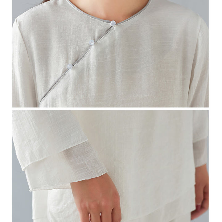 Ensemble de 2 pièces en coton et lin Buddha Stones et chemise à manches trois-quarts et pantalon à jambes larges pour femme - image 11