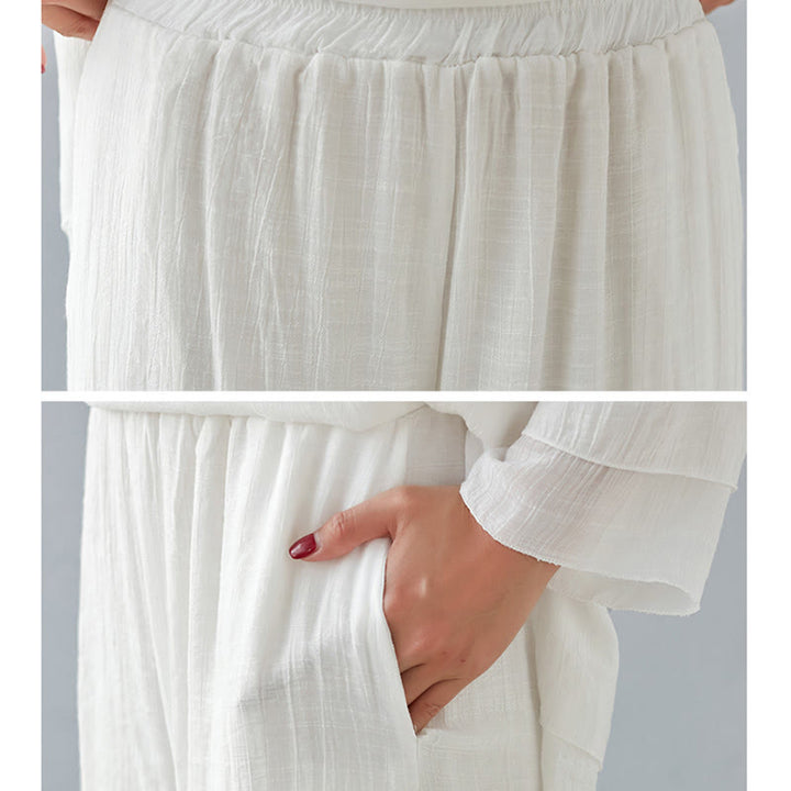 Ensemble de 2 pièces en coton et lin Buddha Stones et chemise à manches trois-quarts et pantalon à jambes larges pour femme - image 12