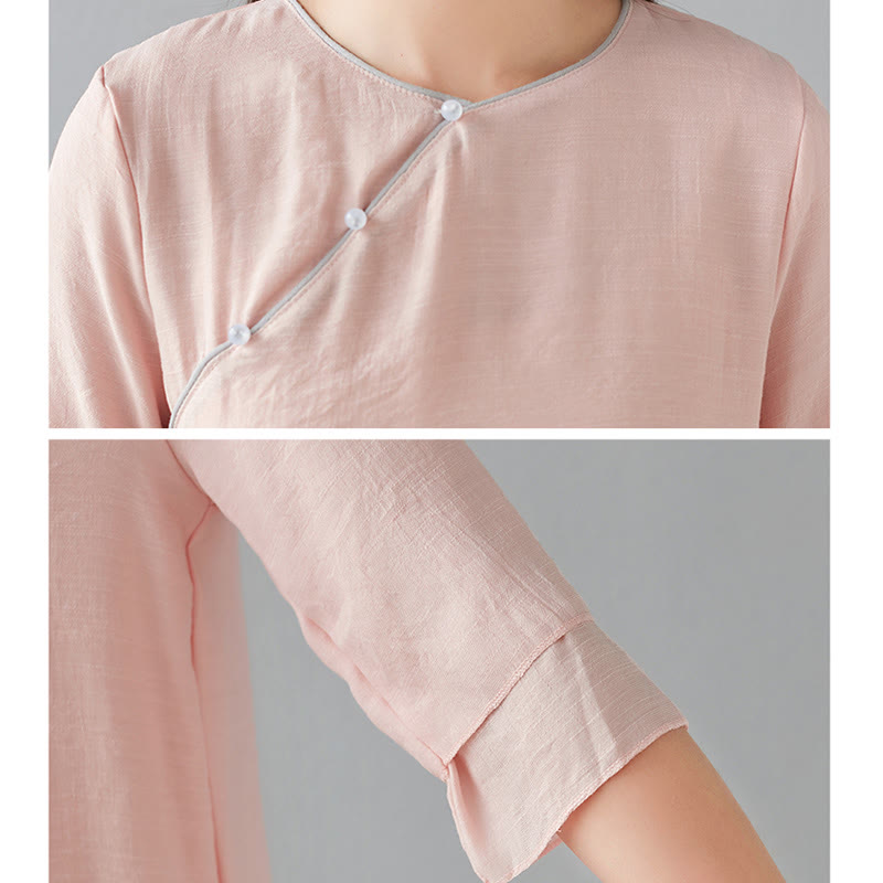 Ensemble de 2 pièces en coton et lin Buddha Stones et chemise à manches trois-quarts et pantalon à jambes larges pour femme - image 20