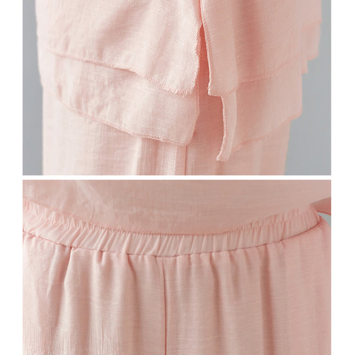 Ensemble de 2 pièces en coton et lin Buddha Stones et chemise à manches trois-quarts et pantalon à jambes larges pour femme - image 21