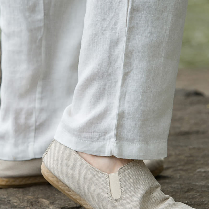 Pantalon large en coton et lin de couleur unie avec poches pour homme Buddha Stones - image 19