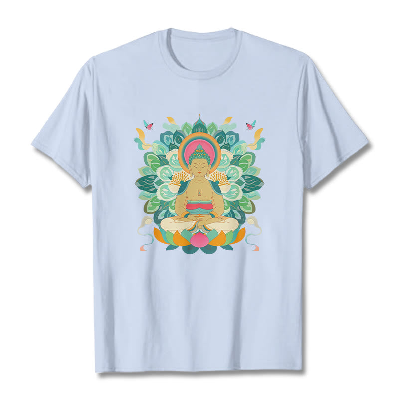 T-shirt inspiré du Buddha Stones , du papillon et du lotus - Cyan clair - 2XL - image 17