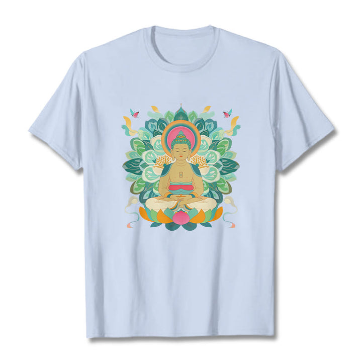 T-shirt inspiré du Buddha Stones , du papillon et du lotus - Cyan clair - 2XL - image 17