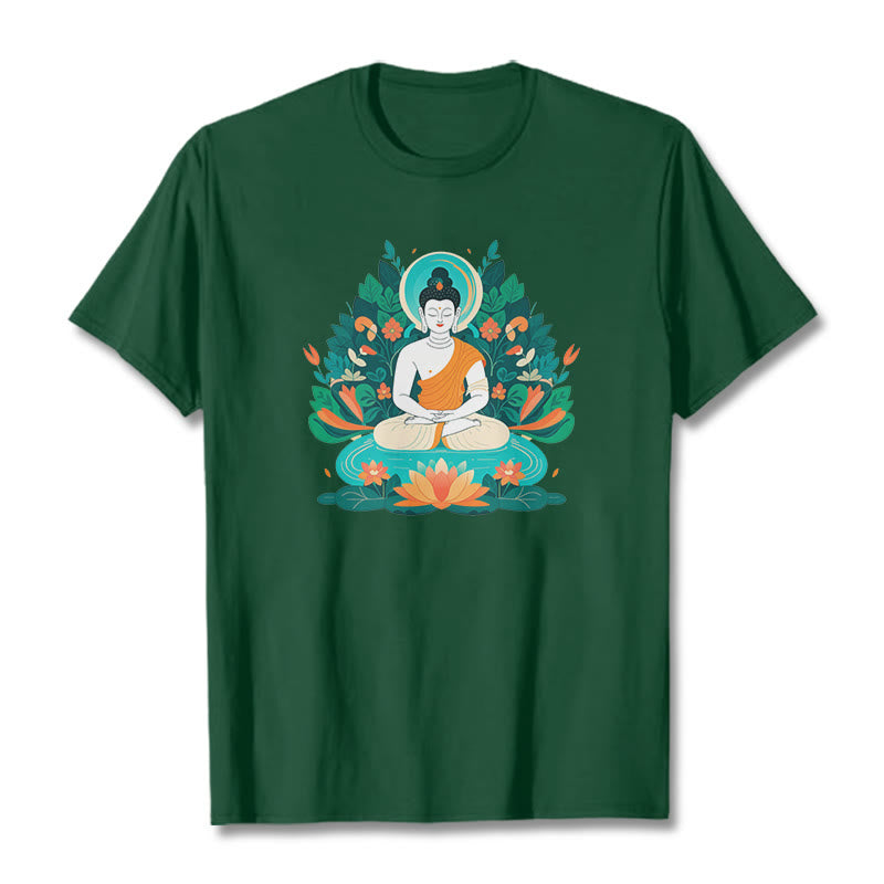 T-shirt Buddha Stones Fleur Herbe Lotus Bodhisattva - Vert forêt - 2XL - image 0