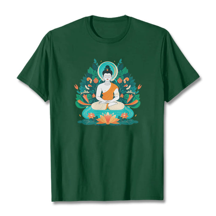 T-shirt Buddha Stones Fleur Herbe Lotus Bodhisattva - Vert forêt - 2XL - image 0
