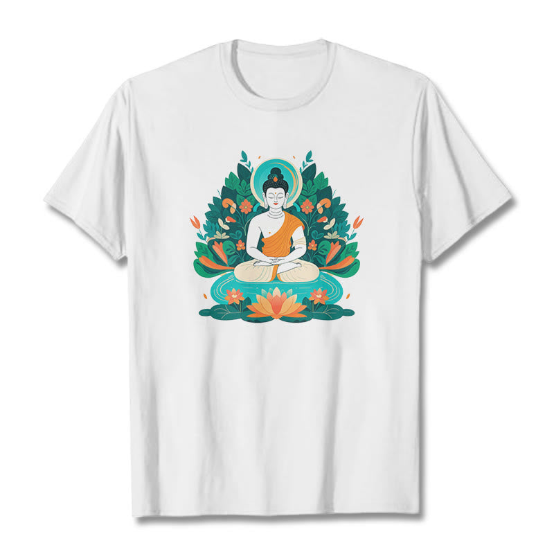 T-shirt Buddha Stones Fleur Herbe Lotus Bodhisattva - Blanc - 2XL - image 3