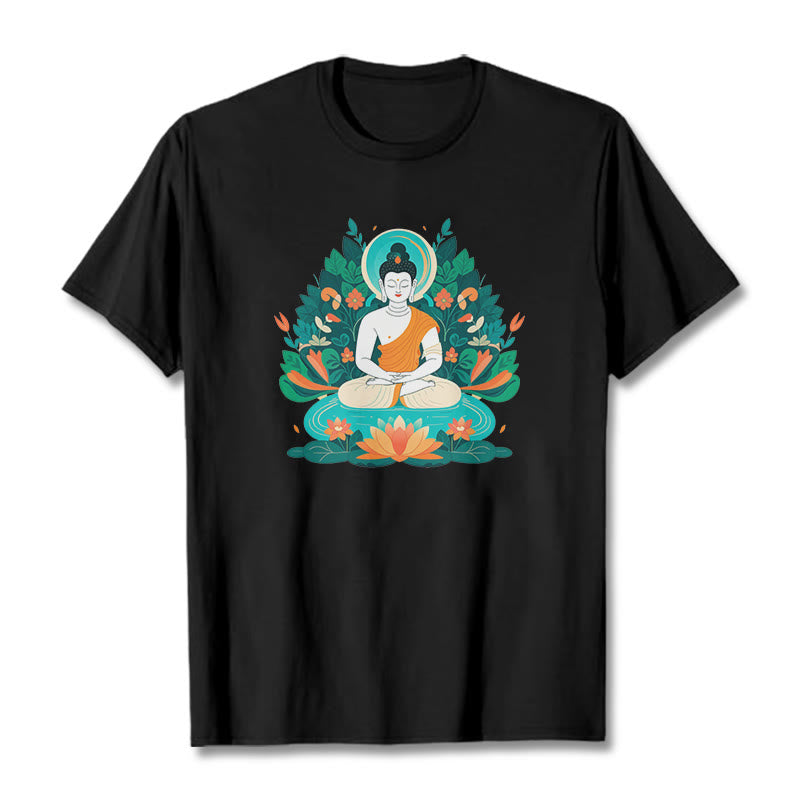 T-shirt Buddha Stones Fleur Herbe Lotus Bodhisattva - Noir - 2XL - image 5