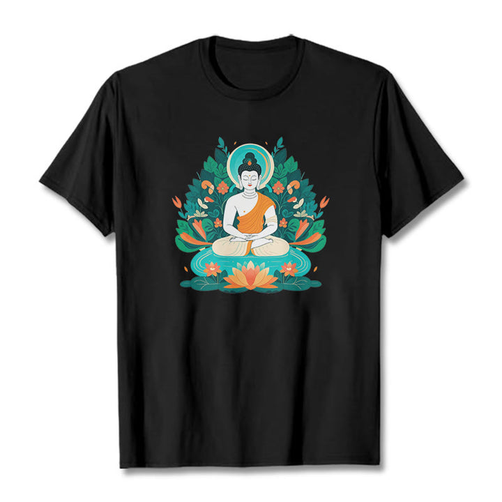 T-shirt Buddha Stones Fleur Herbe Lotus Bodhisattva - Noir - 2XL - image 5