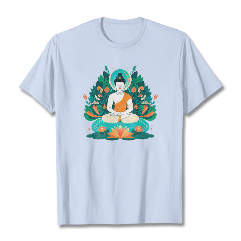 T-shirt Buddha Stones Fleur Herbe Lotus Bodhisattva - Cyan clair - 2XL - image 17