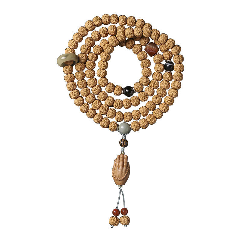 Bracelet de richesse avec breloque en forme de main de Bouddha et Buddha Stones Dzi à trois yeux en forme de graine de Bodhi