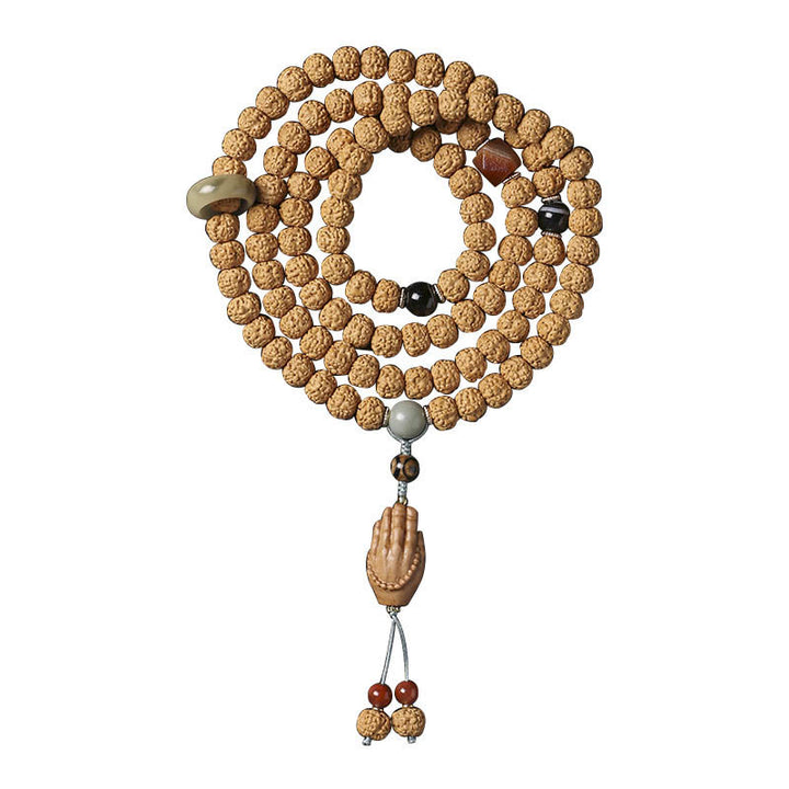 Bracelet de richesse avec breloque en forme de main de Bouddha et Buddha Stones Dzi à trois yeux en forme de graine de Bodhi