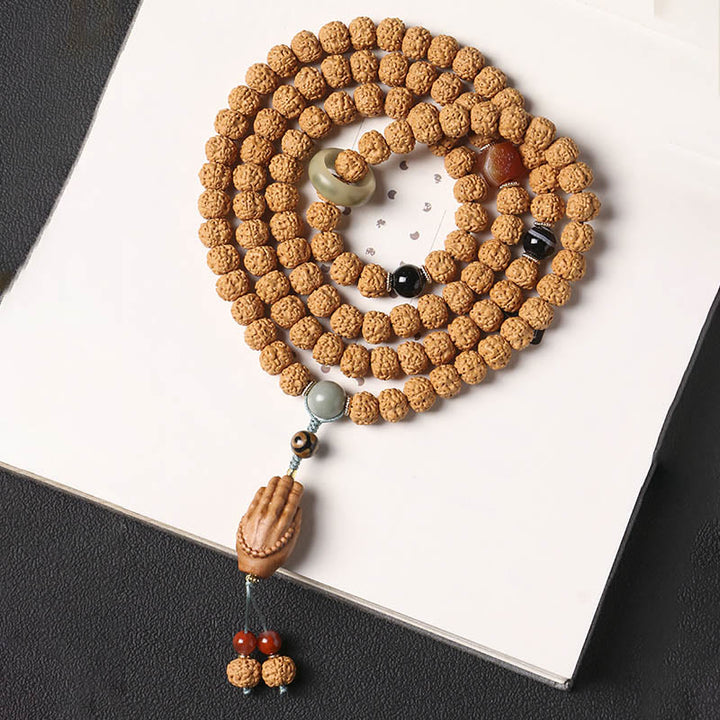 Bracelet de richesse avec breloque en forme de main de Bouddha et Buddha Stones Dzi à trois yeux en forme de graine de Bodhi