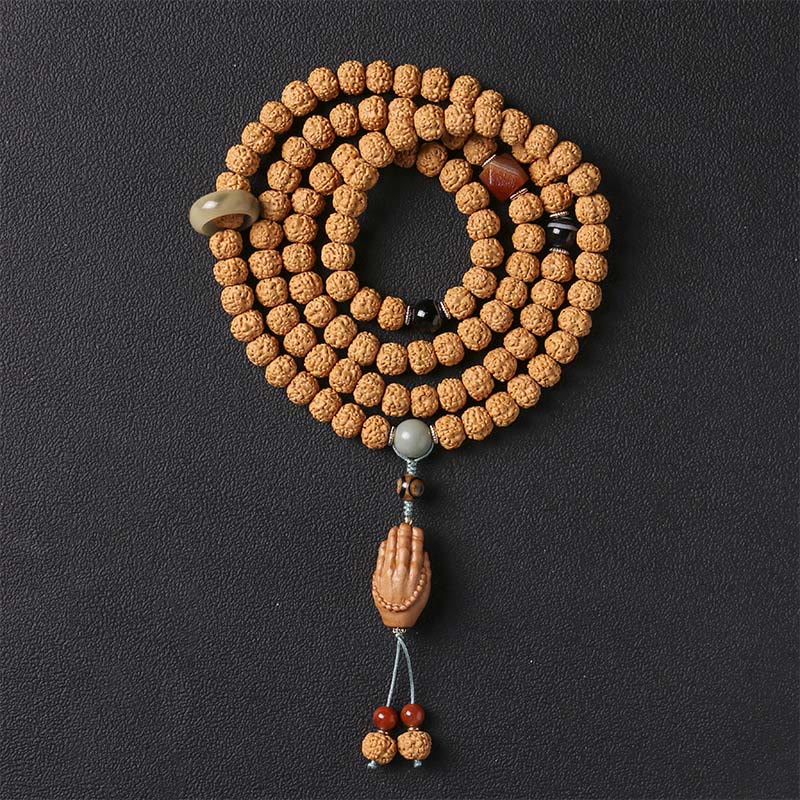 Bracelet de richesse avec breloque en forme de main de Bouddha et Buddha Stones Dzi à trois yeux en forme de graine de Bodhi