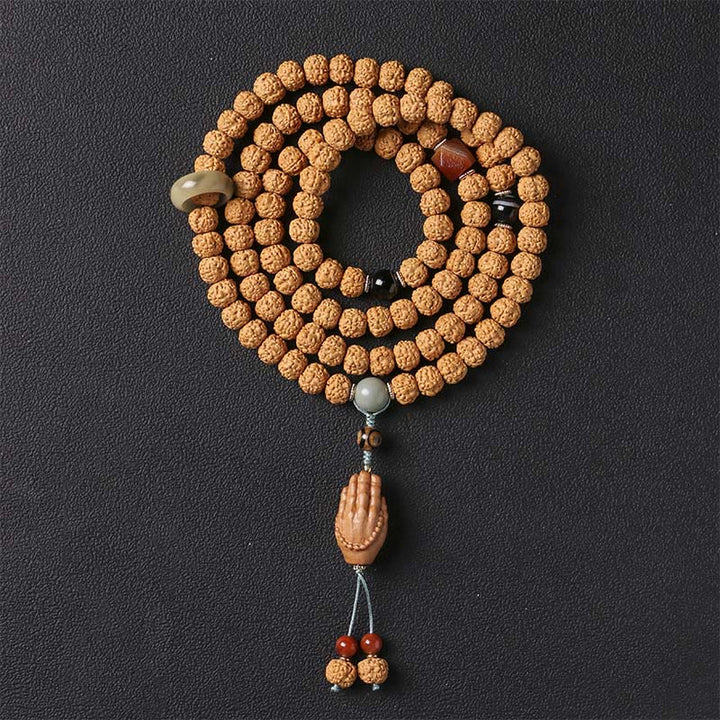 Bracelet de richesse avec breloque en forme de main de Bouddha et Buddha Stones Dzi à trois yeux en forme de graine de Bodhi
