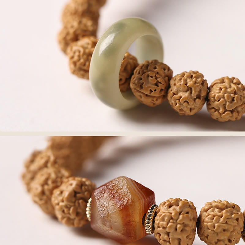 Bracelet de richesse avec breloque en forme de main de Bouddha et Buddha Stones Dzi à trois yeux en forme de graine de Bodhi