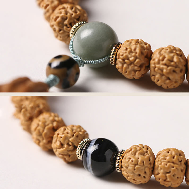 Bracelet de richesse avec breloque en forme de main de Bouddha et Buddha Stones Dzi à trois yeux en forme de graine de Bodhi