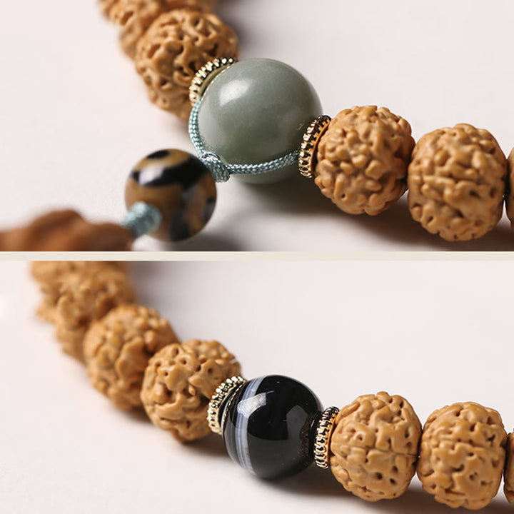 Bracelet de richesse avec breloque en forme de main de Bouddha et Buddha Stones Dzi à trois yeux en forme de graine de Bodhi