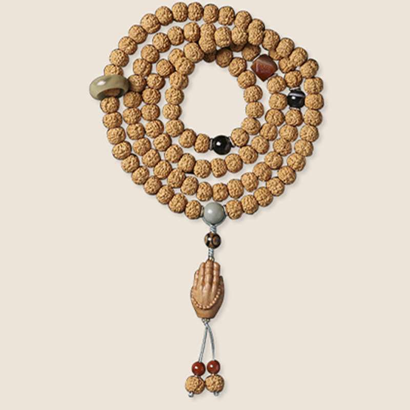 Bracelet de richesse avec breloque en forme de main de Bouddha et Buddha Stones Dzi à trois yeux en forme de graine de Bodhi