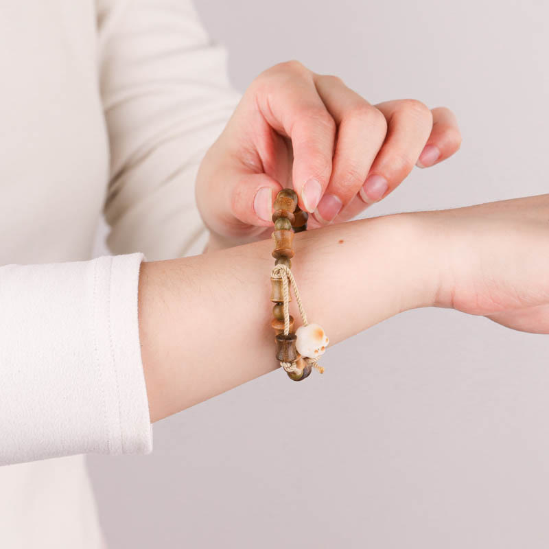 Bracelet de paix en bambou avec griffes de chat et graines de Bodhi en bois de santal vert et Buddha Stones - image 5