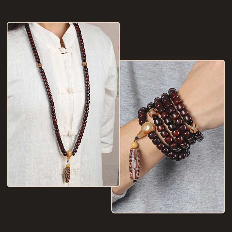 Buddha Stones 108 perles Mala Perle Dzi à trois yeux Perle Dzi à neuf yeux Bracelet porte-bonheur en jade