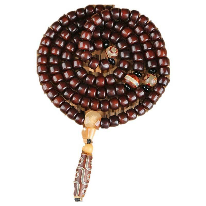 Buddha Stones 108 perles Mala Perle Dzi à trois yeux Perle Dzi à neuf yeux Bracelet porte-bonheur en jade