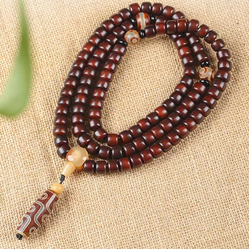 Buddha Stones 108 perles Mala Perle Dzi à trois yeux Perle Dzi à neuf yeux Bracelet porte-bonheur en jade