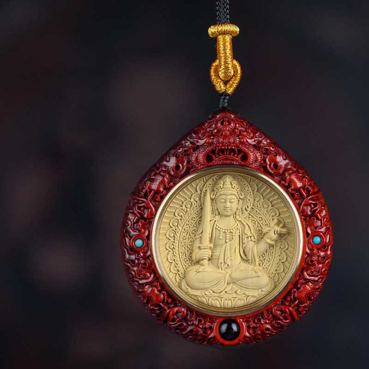 Buddha Stones Zodiaque chinois Bouddha natal Petite feuille Bois de santal rouge Ébène Collier Pendentif Longévité - Bodhisattva Lapin-Manjushri - Bois de santal rouge à petites feuilles - image 16