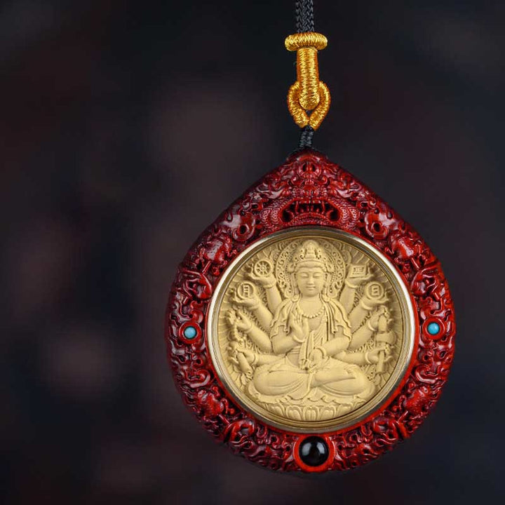 Buddha Stones Zodiaque chinois Bouddha natal Petite feuille Bois de santal rouge Ébène Collier Pendentif Longévité - Avalokitesvara aux mille bras - Bois de santal rouge à petites feuilles - image 10
