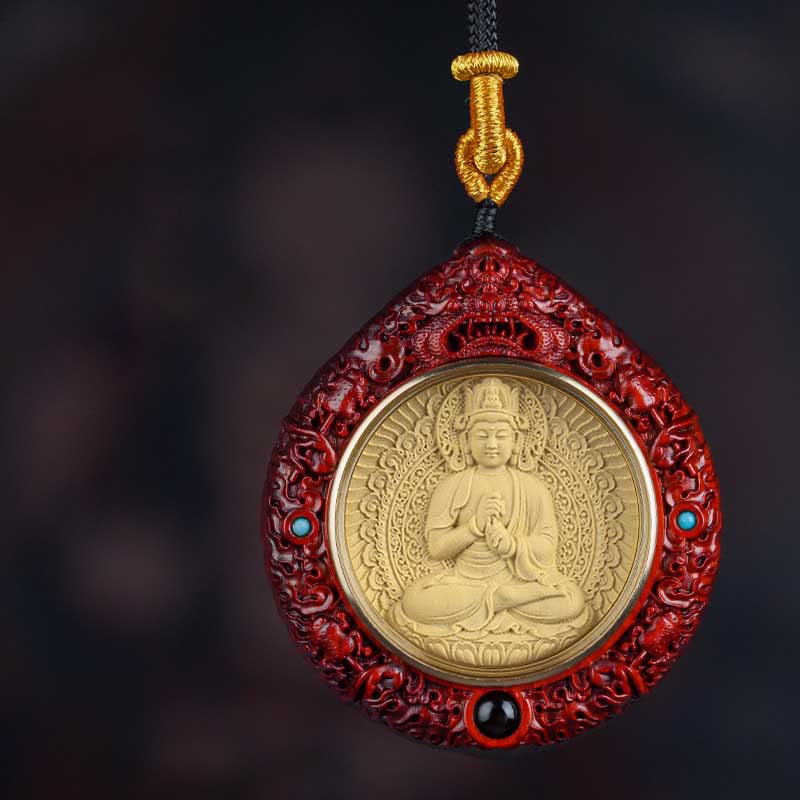 Buddha Stones Zodiaque chinois Bouddha natal Petite feuille Bois de santal rouge Ébène Collier Pendentif Longévité - Chèvre/Singe-Tathagata - Bois de santal rouge à petites feuilles - image 15
