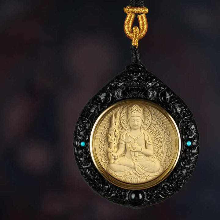 Buddha Stones Zodiaque chinois Bouddha natal Petite feuille Bois de santal rouge Ébène Collier Pendentif Longévité