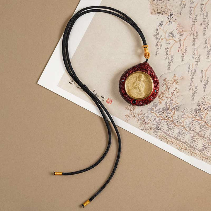 Buddha Stones Zodiaque chinois Bouddha natal Petite feuille Bois de santal rouge Ébène Collier Pendentif Longévité - image 27