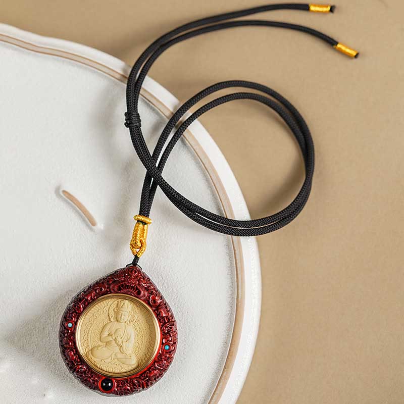 Buddha Stones Zodiaque chinois Bouddha natal Petite feuille Bois de santal rouge Ébène Collier Pendentif Longévité - image 28