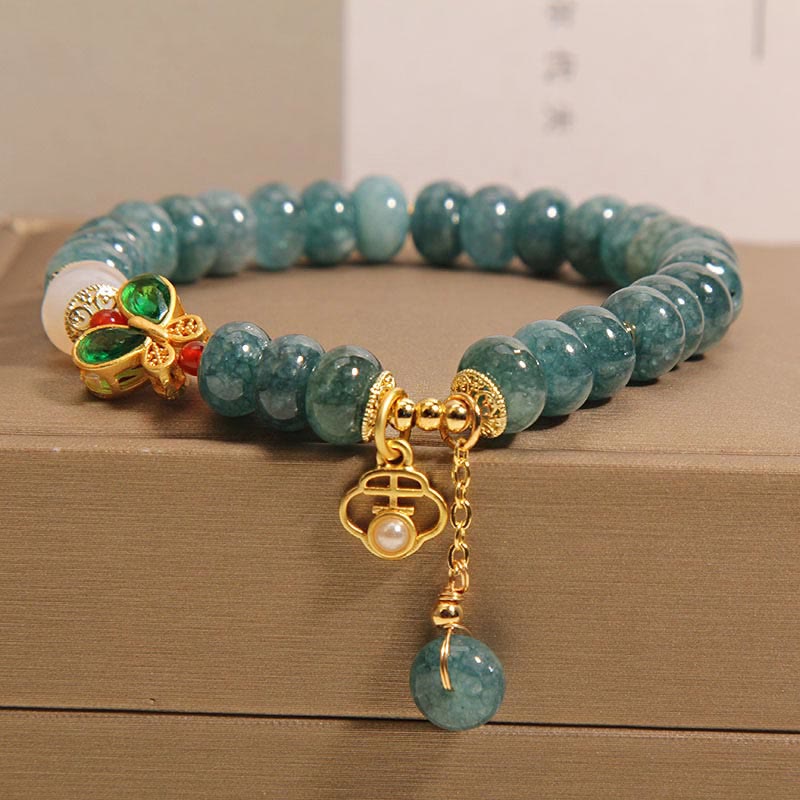 Bracelet d'abondance en Buddha Stones de boulier papillon en jade et agate blanche