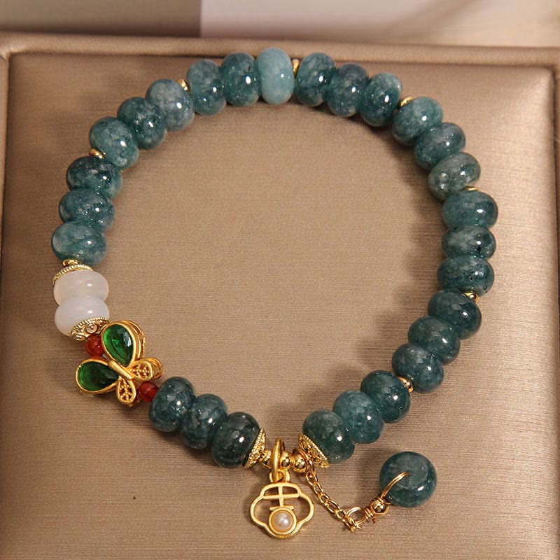 Bracelet d'abondance en Buddha Stones de boulier papillon en jade et agate blanche