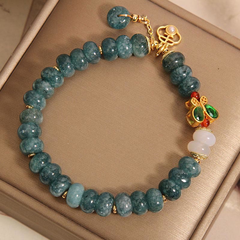 Bracelet d'abondance en Buddha Stones de boulier papillon en jade et agate blanche