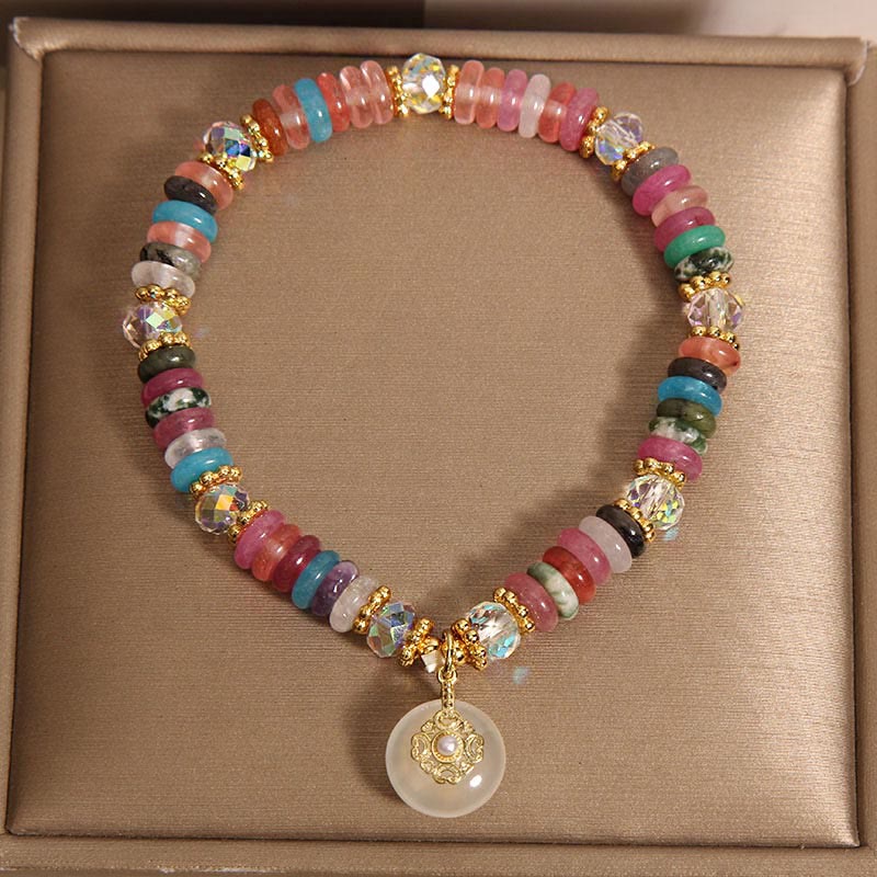 Bracelet de bon augure avec boucle de paix en quartz fraise et Buddha Stones