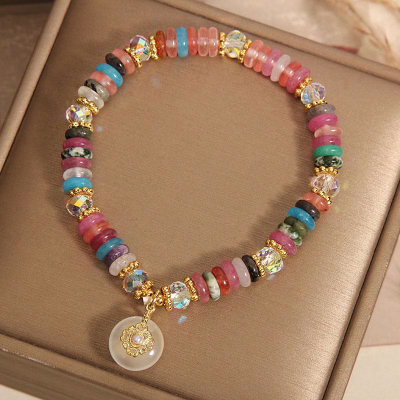 Bracelet de bon augure avec boucle de paix en quartz fraise et Buddha Stones