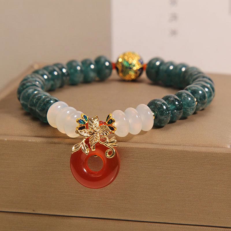 Bracelet porte-bonheur en perles de boulier avec boucle de paix et Buddha Stones en jade, agate blanche et agate rouge