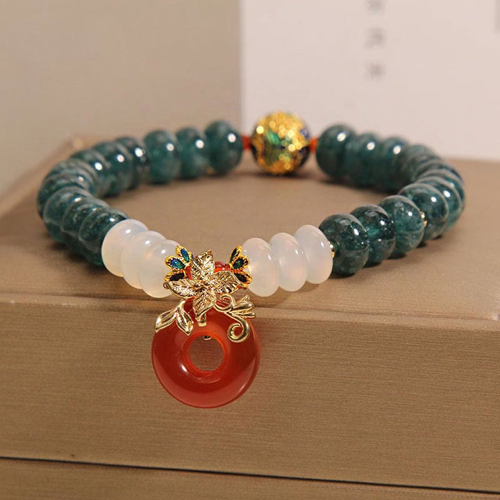 Bracelet porte-bonheur en perles de boulier avec boucle de paix et Buddha Stones en jade, agate blanche et agate rouge