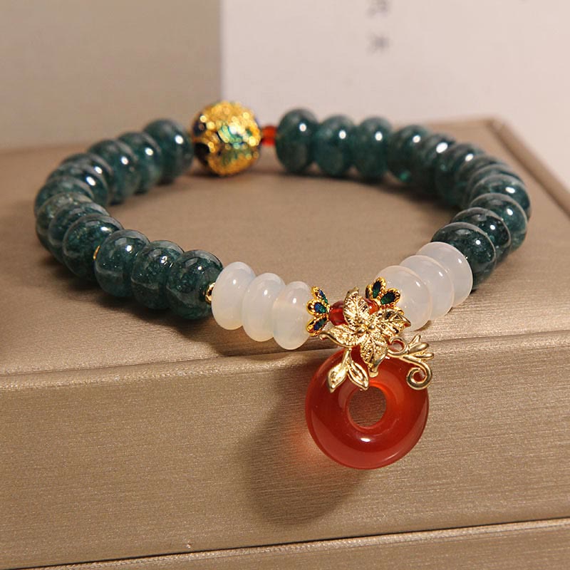 Bracelet porte-bonheur en perles de boulier avec boucle de paix et Buddha Stones en jade, agate blanche et agate rouge