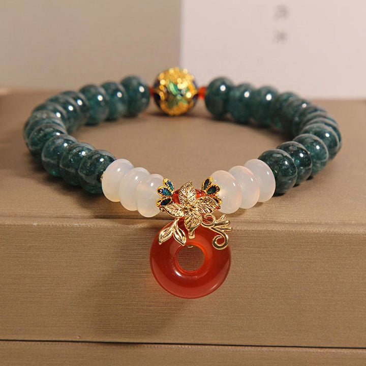 Bracelet porte-bonheur en perles de boulier avec boucle de paix et Buddha Stones en jade, agate blanche et agate rouge