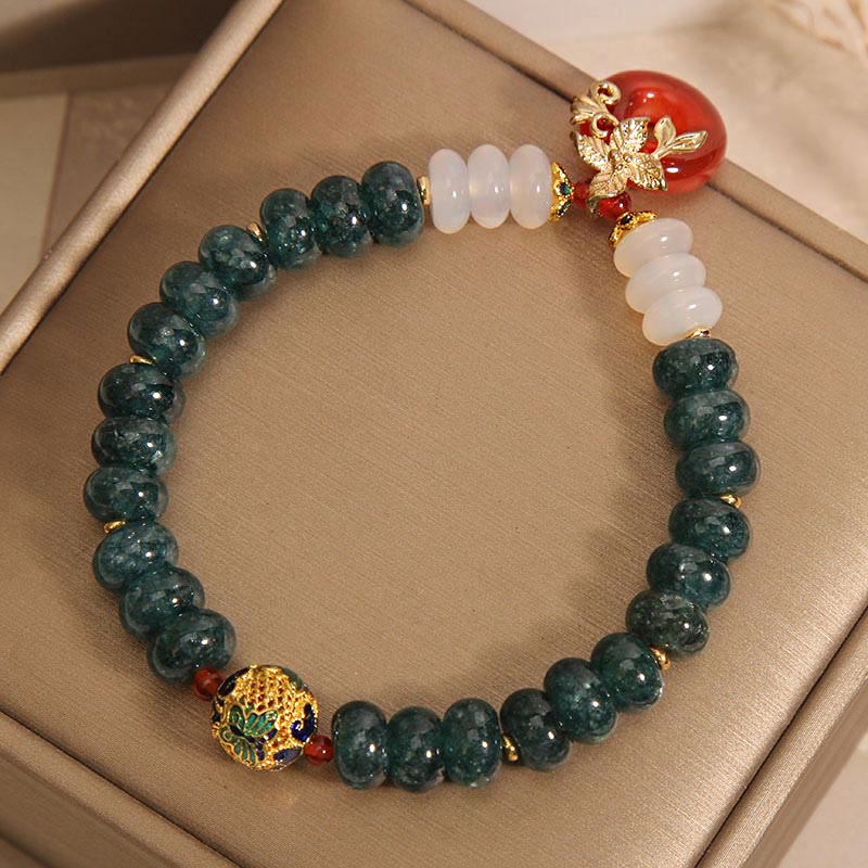 Bracelet porte-bonheur en perles de boulier avec boucle de paix et Buddha Stones en jade, agate blanche et agate rouge