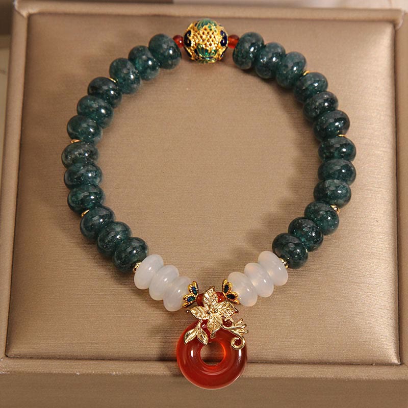 Bracelet porte-bonheur en perles de boulier avec boucle de paix et Buddha Stones en jade, agate blanche et agate rouge